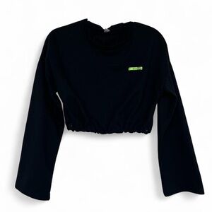 Futuro Black Crop Long Sleeve Top with Neon Green Accent